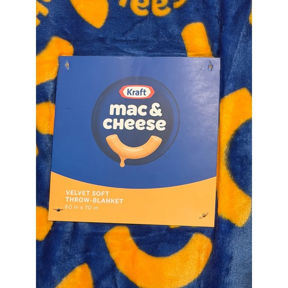 Kraft Mac & Cheese Velvet Soft Throw Blanket Blue Yellow Macaroni 60x70 Novelty